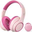 Kids Bluetooth Headphones with Active Noise Cancelling, Wireless Over-Ear Headphones for Boys Girls, Foldable, Adjustable, Safe Volume, 40H Playtime, Mic for School Travel(Pink)