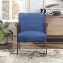 Lexicon Mid Century Modern Accent Chair, Upholstered Lounge Armchair, Single Sofa Seat, Brown Finish Solid Wood Framed Comfy Side Chairs for Living Room/Bedroom/Office/Waiting Area, Blue