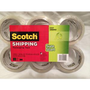 Scotch Sure Start Shipping Packaging Tape, 1.88 in. x 54.6 yds., Clear, 6 Rolls/Pack