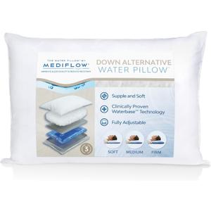 Mediflow Down Alternative Water Pillow  Adjustable for Neck Pain Relief, Side, Back, and Stomach Sleepers, The Original Inventor of The Water Pillow (Single Pack)