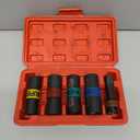 1/2" Drive Lug Nut Impact Socket Set, 5 Pcs Impact Sockets, Flip Socket Set, Thin Wall Nut Sockets with 3" Extension Bar, Remove Bloated Warped, Damaged Lug Nuts