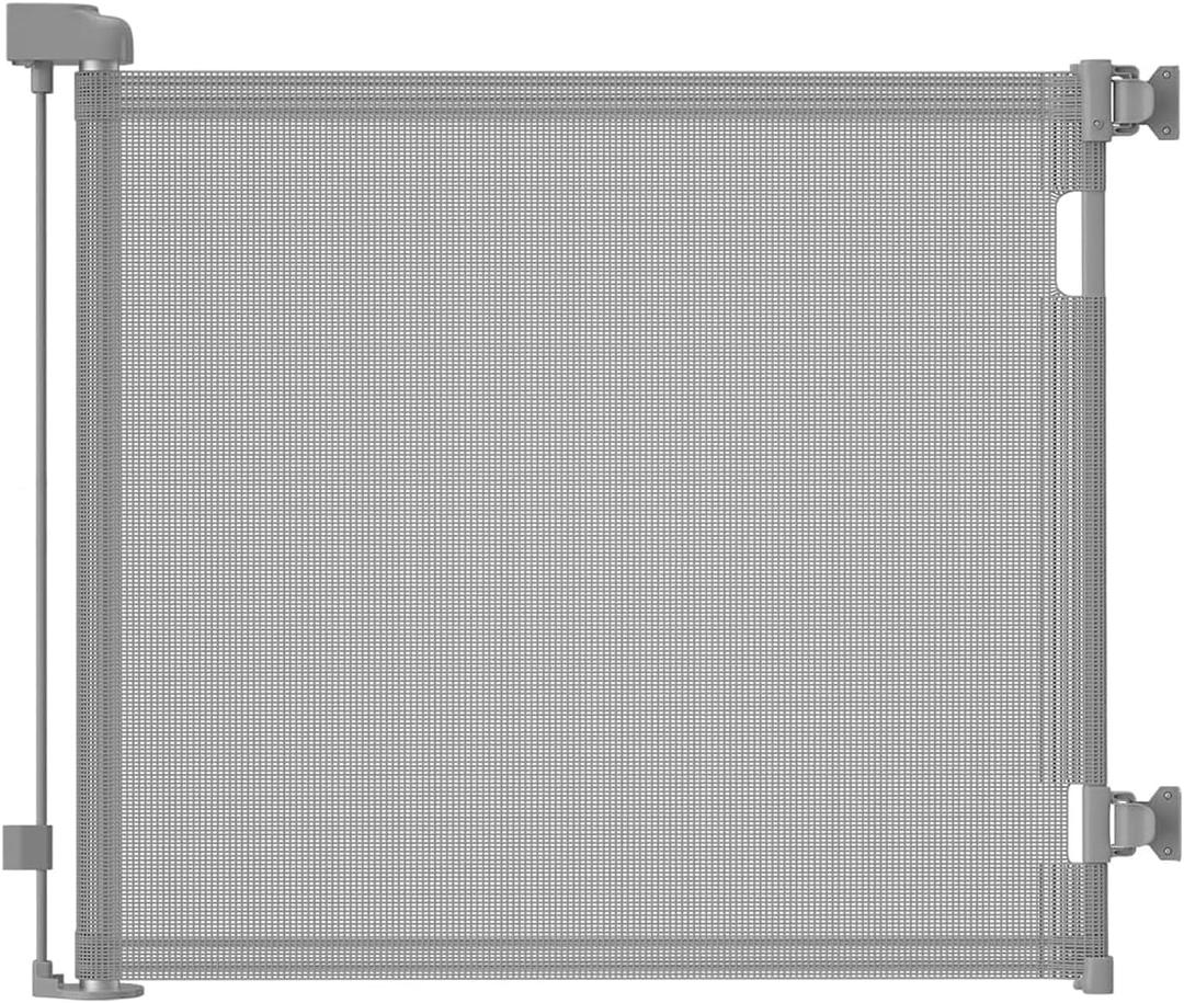 Retractable Baby Gate for Stairs & Doorways, 55" Wide x 33.6" Tall Easy Installation Mesh Dog Gate for Indoor & Outdoor Use,Pet and Dog Safety Gate for Hallways(Grey) (Gray)