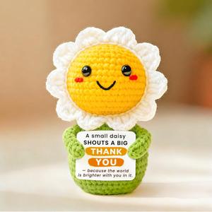 Small Appreciation Gift for Women, Thank You Present for Teachers or Coworkers, Cute Crochet Daisy Flower Desk Decor