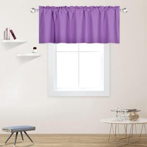 DECOVSUN Light Purple Valance for Windows 60x18 Inch Solid Thermal Insulated Blackout Rod Pocket Kitchen Short Curtain Toppers Valance for Bathroom Living Room, Lilac Lavender