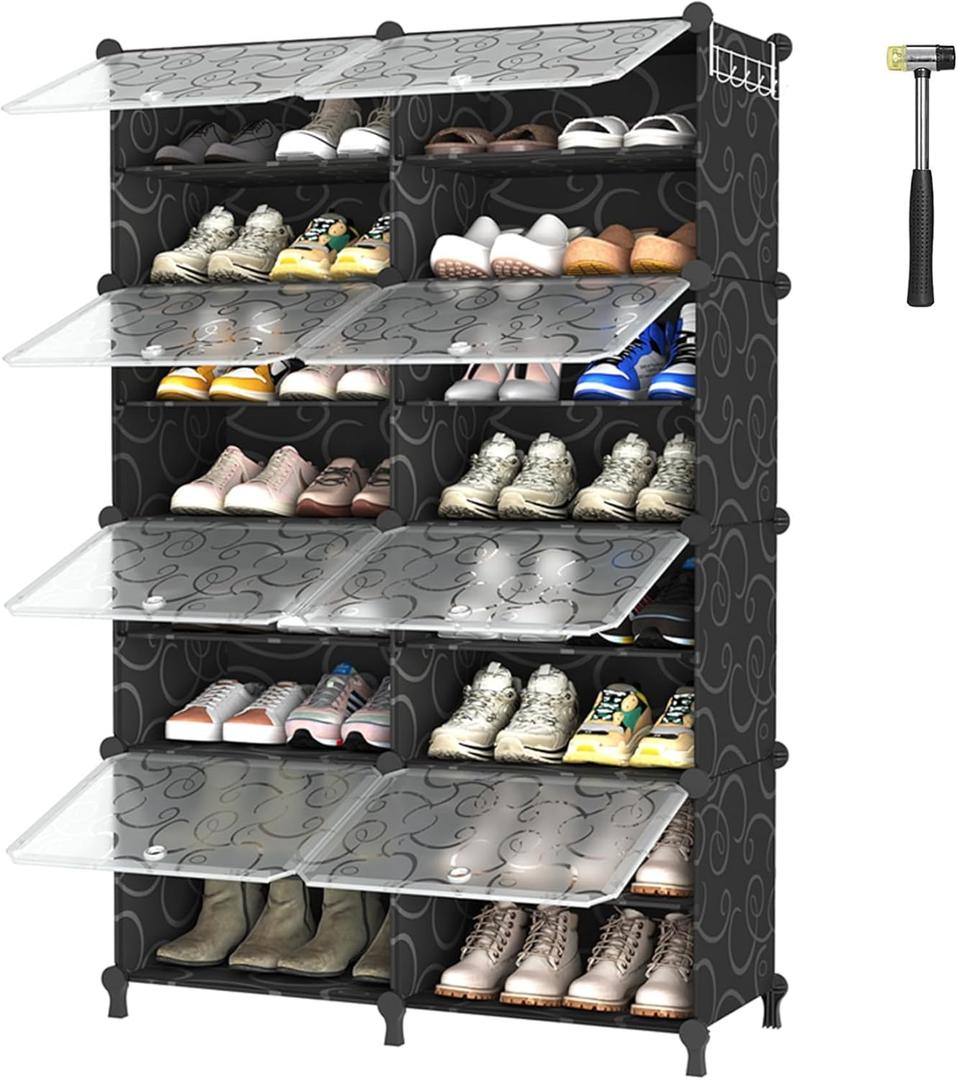 AWTATOS Shoe Rack, 8 Tier Shoe Storage Cabinet with Door, 32 Pair Shoe Organizer Shelves for Closet Hallway Bedroom Entryway, Black
