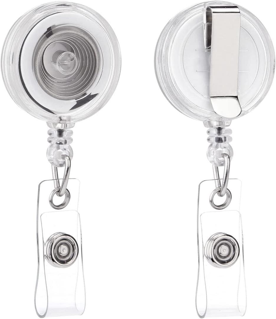 QREEL Badge Reel, Retractable Badge Holder with Belt Clip for ID Name Card (Clear Translucent, 2 Pack)