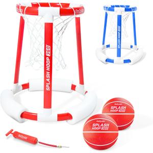 GoSports Splash Hoop 360 Floating Pool Basketball Game - Choose Red or Blue - Includes Hoop, 2 Balls and Pump, 20" x 20" x 22"