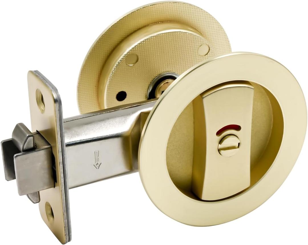 Gold Pocket Door Hardware with Color Indicators Round Pocket Door Lock Privacy Pocket Door Latch Pocket Door Handles for Bathroom, 2 Pack