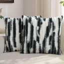 FUTEI Pack of 2 Faux Fur Plush Throw Pillow Covers 20x20 Inch Soft Tie Dye Striped Textured Farmhouse Decorative Cushion Covers Modern Home Decor for Couch Bed Living Room, Black White