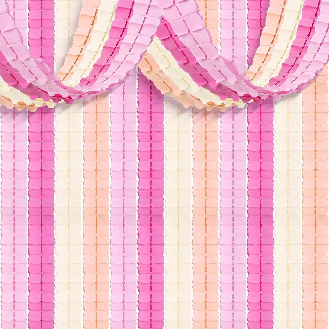 16Pcs Pink-White Peach Party Decorations Streamers Garland, 160FT Four-Leaf Clover Hanging Banner, Paper Garland Pastel Streamers for Birthday Bachelorette Wedding Baby Shower Decorations for Girl