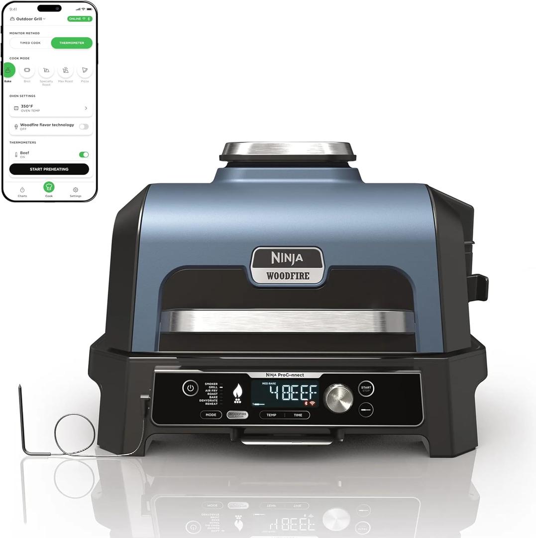 Ninja Woodfire ProConnect Premium XL BBQ Grill, 7-in-1, App Enabled, Blue 