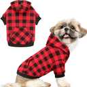 Dog Sweater Red Buffalo Plaid Pet Clothes Warm and Soft Breathable Cozy Small Pet Hoodies Dog Sweaters for Small Dogs with Pocket(S)