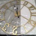 Large Wall Clock Gold Clocks for Living Room, 24 Inch Decorative Wall Clocks Battery-Operated, Modern Metal Round Clock Silent Non Ticking for Kitchen Mantel Bedroom Office Decor, Arabic Numerals