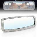 Bling Rhinestone Rearview Mirror, Car Interior Clip-on Rear View Accessories Decorations Panoramic Rear View Mirror with Bling Rhinestones Crystal Diamonds Edge for SUV, Truck (1 PC, Silver)
