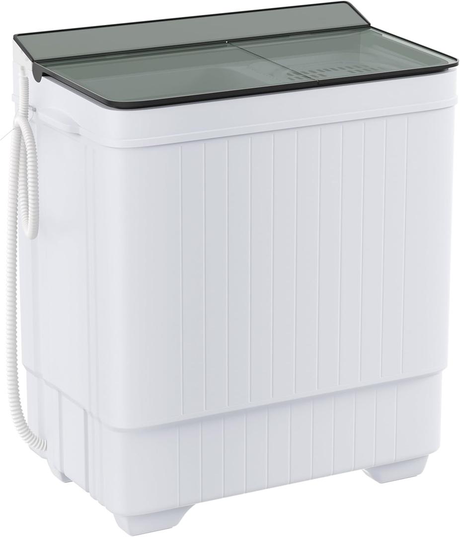 Portable Washing Machine, Twin Tub 18.7 Lbs Capacity, Washer(14.3 Lbs) and Spinner(4.4 Lbs) Combo, Compact Laundry Washer for Home, Apartment, Camping, RVs and Dorms, Black/White