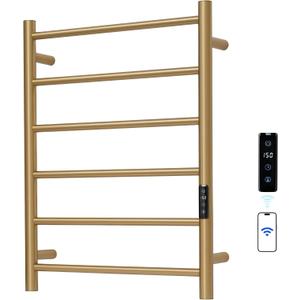 Electric Towel Rack with Voice Control for Alexa & Google Home,TUYA-Wall-Mounted Bathroom Heating Towel Warmer,Plug-in,26.77x20.47x4.39in,Stainless Steel Material,Gold6 Bars