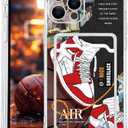 Basketball Shoes Clear Case Compatible with iPhone 14 Pro Max Case for Boys with Card Holder, Soft Off Silicone Cool Classic Sneakers Shockproof Card Slots White Cover