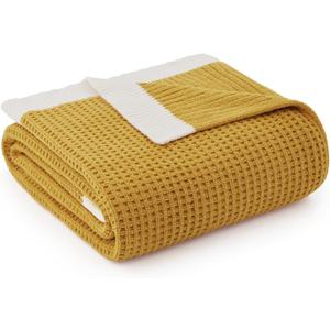 Amlie Home Chenille Throw Blanket, Soft Cozy Waffle Throw for Couch & Sofa, Warm Yet Lightweight, Breathable All-Season Throws for Women Men, Housewarming, Birthdays, 50"x60", Ginger