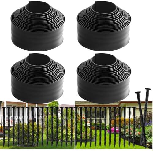 Landscape Edging 4Pack, 4in Tall-132FT Length Garden Edging with 120pcs Spikes, Plastic No Dig Edging for Landscaping, Garden Edging Border for Lawn, Flower Bed, Yard Pathway