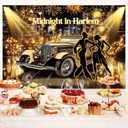 10X8ft Roaring 20s Party Photo Backdrop Photography Background, Great Gatsby Black and Gold 1920s Speakeasy Party Backdrops Photo Booth Prop Decorations Wall Decor Tablecloth