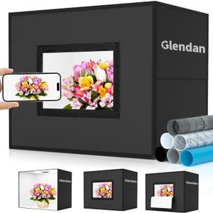 Glendan Light Box Photography, 20" x 16" Portable Professional Photo Studio Light Box, Large Photo Box with 336 High Color Rendering Index LED Lights & 8 Color PVC Backdrops for Product Photography