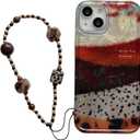 for iPhone 16promax/15pro/14/13 caseArtistic iPhone Case with Beaded Strap, Marbled Resin Design, Wish You Good Luck Quote (Beaded Strap+Phone case, iphone13)