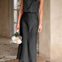 PRETTYGARDEN Women's 2025 Summer Satin Dress Elegant Sleeveless Mock Neck Cocktail Party Maxi Dresses (Black)