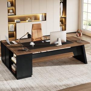 Tribesigns 78" L-Shaped Executive Desk, Extra Large Modern Office Desk with Drawers and File Cabinet, Business Furniture with Storage Shelves, Big Computer Desk for Home Office (Light Walnut + Black)