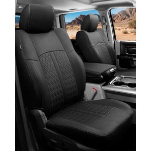 Dodge Ram Leather Seat Covers, 2009-2018 Crew Cab 1500 Longhorn Laramie Sport Rebel, 2011-2026 Ram 2500 3500 Custom Fit Truck Seat Cover Full Set, Black (40/60 Split Curved Bench)