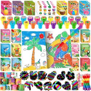 BenLouis 96Pcs Hawaiian Luau Party Favors Aloha Summer Tiki Theme Coloring Books Crayons Sticker Set Bulk for Kids Beach Pool Birthday Goodie Bag Stuffer Classroom Gifts Rewards Craft Pinata Fillers