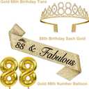 88th Birthday Decorations for Women Gold with 88th Birthday Sash and Tiara, Cake Topper and Candles, Number Balloons, 88 Year Old Gifts for Women