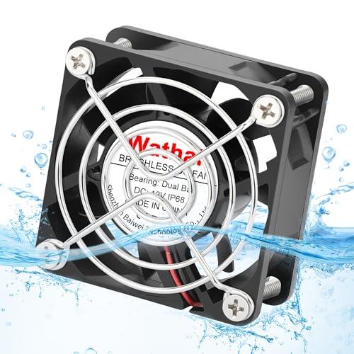 Wathai IP68 60mm x 25mm DC 12V Waterproof Cooling Fan 12 Volt Dual Ball High Speed DIY for Amplifier, RV Refrigerator, PSU, Electronic Components Equipment Ventilation
