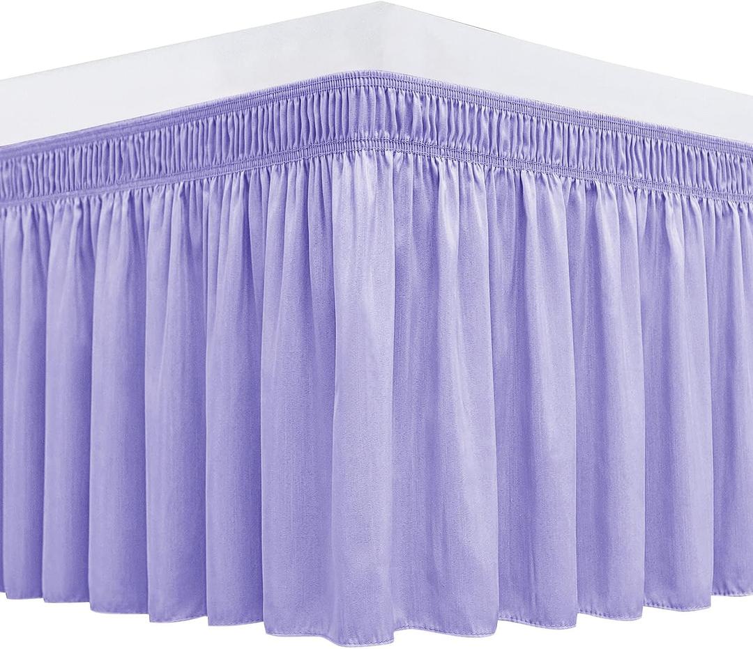 Biscaynebay Wrap Around Bed Skirts for King & Cal King Beds 18" Drop, Lavender Adjustable Elastic Dust Ruffles Easy Fit Wrinkle Resistant Silky Luxurious Fabric Machine Washable