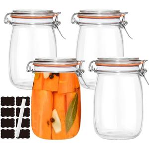 SAJKUERO 32 oz Pickling Jars with Airtight Lids,4 Pack Airtight Glass Pickle Jars Wide Mouth,Air Tight Glass Storage Containers for Canning,Pickling,Fermenting : Home & Kitchen