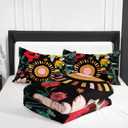 Nttopship 3 Pieces Black Boho Floral Comforter Set,Paisley Bedding Set Queen Size,Colorful Flower Leaves Printed on Black Design,All Season Lightweight Soft Microfiber Bedding with 2 Pillow Shams