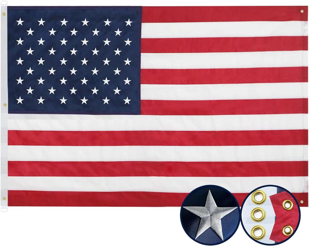 American USA Flag 5x8 Ft, 5 Brass Grommets USA Flags - Embroidered Stars, Sewn Stripes, Heavy Duty Durable Outdoor USA Flags - Hanging US Flags for Room/Indoor/Wall American Flag