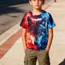 Funnycokid Boys Girls Shirts Graphic T-Shirt Neon Clothes Kids Novelty Youth Short Sleeve Animal Print Tees 4-16 Years (Wolf Blue Orange)