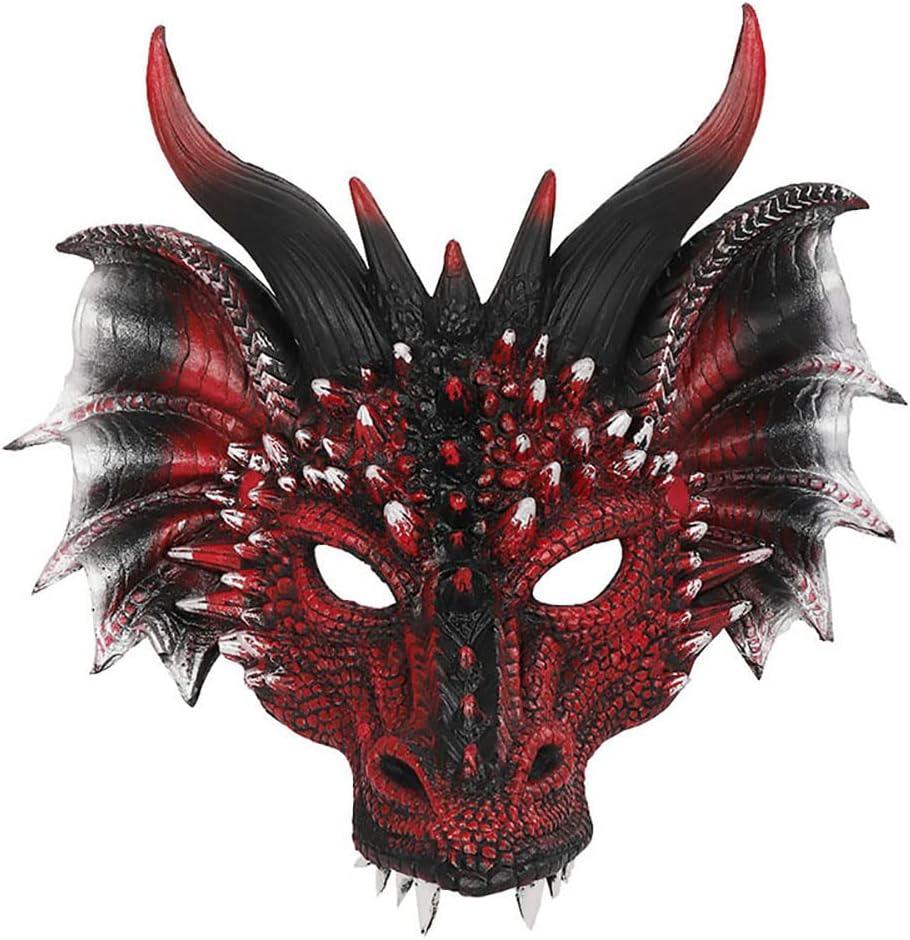 Himine Cosplay Mask Dragon's Head Mask for Festival Party Halloween (Red+black)