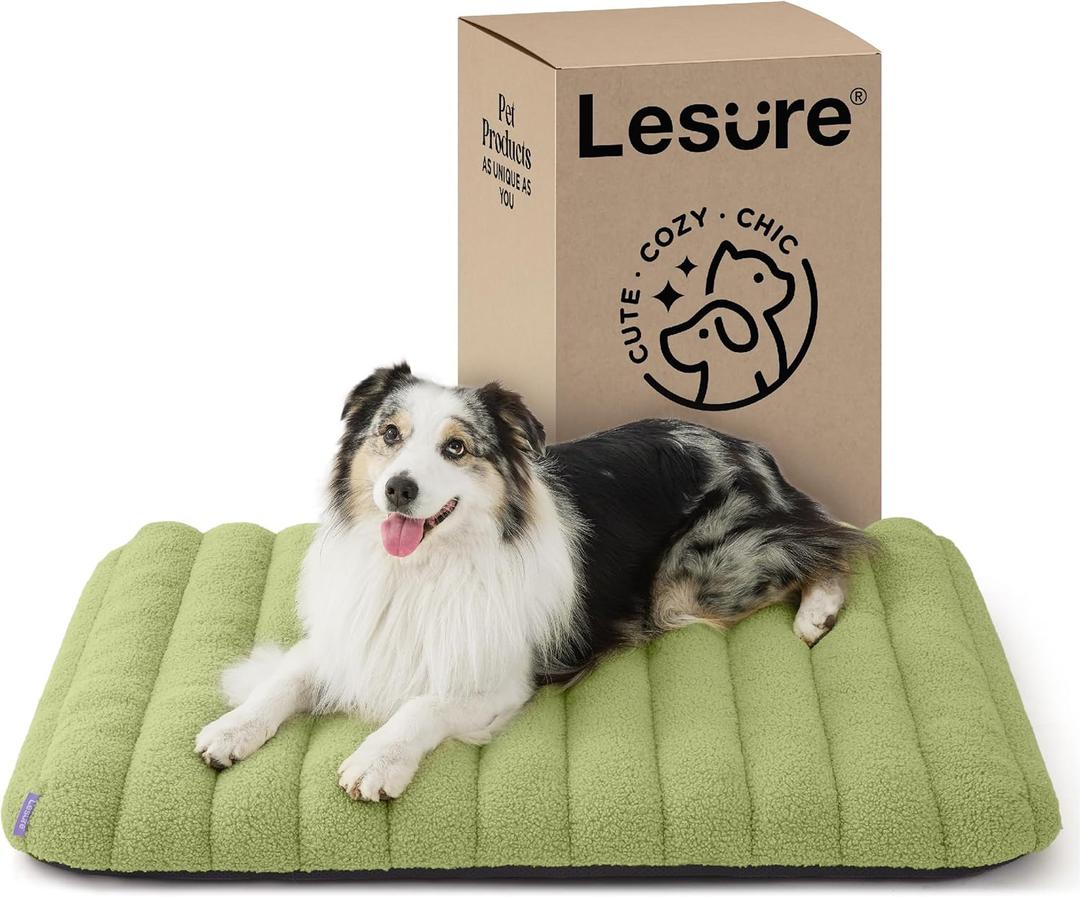 Lesure Cute Orthopedic Dog Bed Large Sized Dog, Waterproof Chic Flat Pet Beds with Removable Washable Cover, Fuzzy Thick Egg Crate Foam Pet Mat for Indoor Use (36" x 27", Green) 