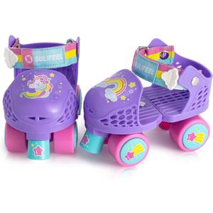 SULIFEEL Kids Adjustable Quad Roller Skates, Toddler Beginner Roller Skates for Girls and Boys Age 2-5 Years Old (Unicorn Purple)