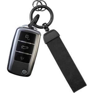 Key Fob Cover with Keychain for VW Atlas Golf GTI Jetta Passat Tiguan Touareg Beetle Flip Remote Key Case