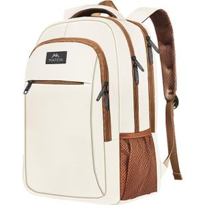 MATEIN 15.6inch Travel Laptop Backpack, Cute Anti Theft Slim Sturdy Laptops Backpack for Teacher, Water Resistant College Computer Bag Gift for Men & Women Nurse (Beige Brown)