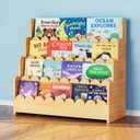 SpaceAid 4-Tier Scalloped Bookshelf, Montessori Bookcase for Toddlers, Wooden Book Shelf Organizer Display Furniture for Kids Rooms, Playroom, Nursery and Classroom, 29.6“ Wide, Natural