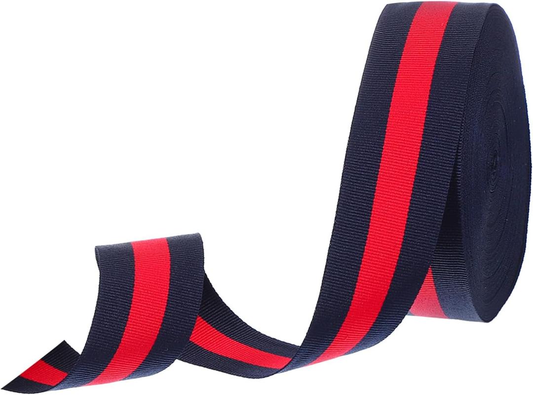 PATIKIL 1-5/8" Navy Red Striped Grosgrain Ribbon, 25 Yard Polyester Fabric Stripe Craft Ribbon Double Faced Design for Bow Gift Wrapping DIY Making Garment Christmas Decorations