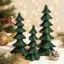 Newwiee 3 Pcs Christmas Velvet Trees Set Velvet Christmas Tree Cone Ceramics Flocked Modern Tabletop Centerpieces Farmhouse Home Decorations for Kitchen Xmas Party Mantel Tiered Tray Gift(Dark Green)