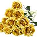 Eternal Blossom 10pcs Gold Rose Artificial Flower,Artificial Rose Silk Flower 50cm Fake Rose Blossom Bridal Bouquet for Home Wedding Decor (Gold)