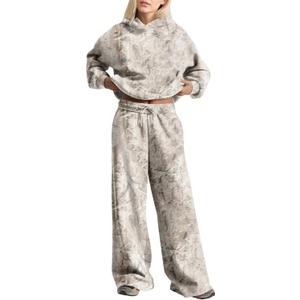 Women 2 Piece Lounge Outfits Camo Hoodies Sweatpants Sets Maple Leaf Print Hooded Sweatshirt Sweatpants Tracksuits (X-Large, Khaki Green)