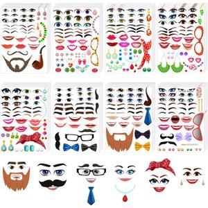 Tenceur 48 Sheets Face Expression Stickers for Crafts Clown Human Mouth Eyes Nose Decals Creative Stationery Make a Face DIY Stickers for Halloween Holiday Party Supplies(Funny)