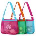 3Pcs Alphabet Printed Seashell Bags, Lightweight & Foldable Kids Beach Toy Mesh Bags with Adjustable Straps, Waterproof and Portable for Pool and Beach Essentials-G