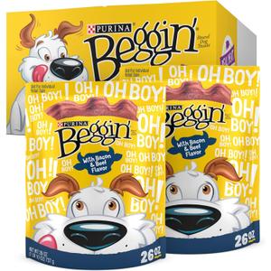 Purina Beggin' Strips With Real Meat Dog Treats With Bacon and Beef Flavors - (Pack of 2) 26 oz. Pouches